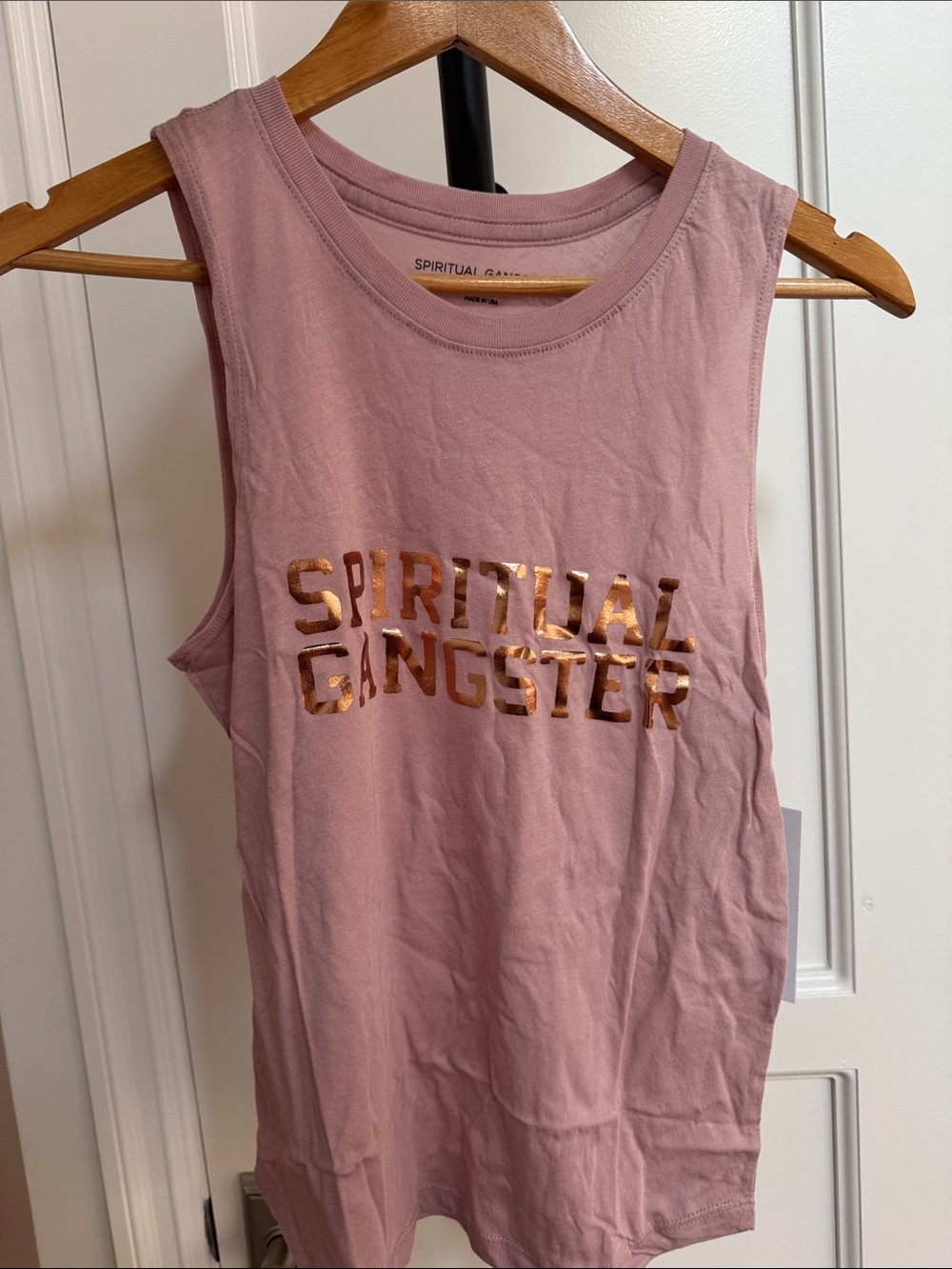 Spiritual Gangster Rose Pink Tank with Metallic Gold Logo